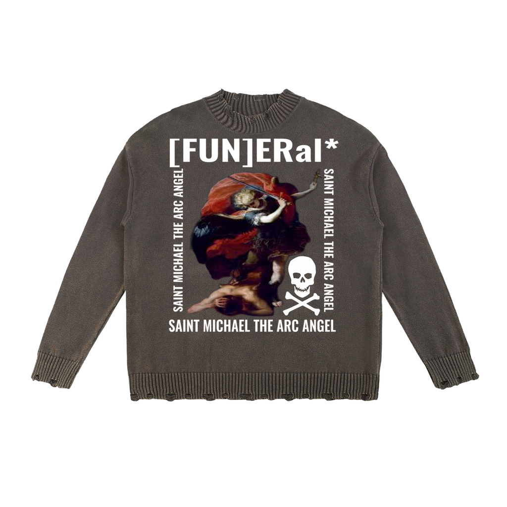 [FUN]ERaL* SAINT MICHEAL Hand-Frayed Sweater