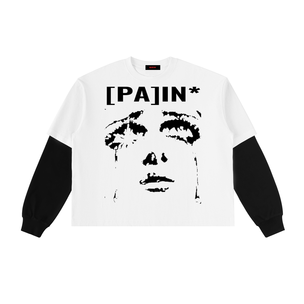 [PA]IN* Layered Contrast Sleeve Cotton T-Shirt
