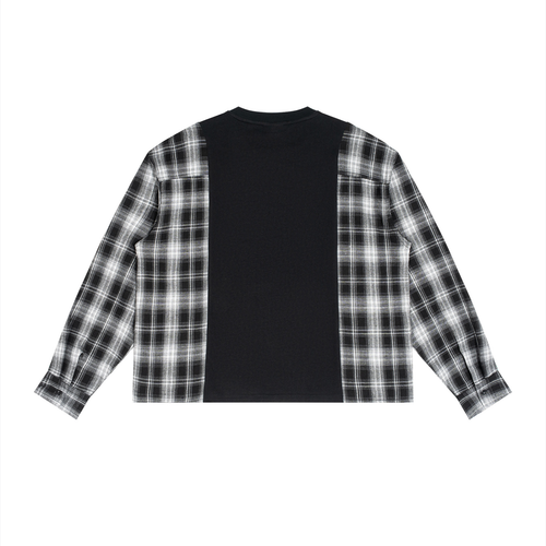 "ANTI PAINKILLERS" Plaid Panel Long Sleeve T-Shirt