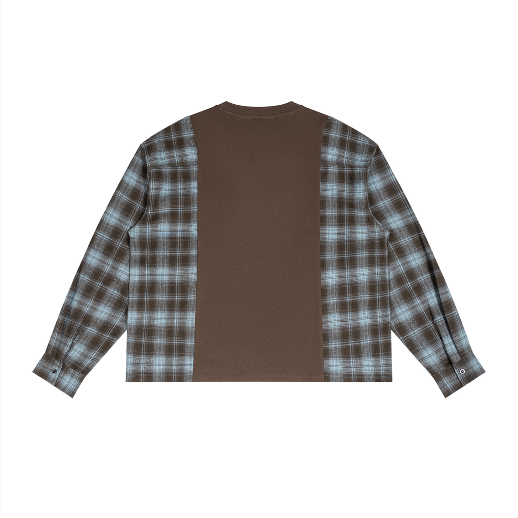 "ANTI PAINKILLERS" Plaid Panel Long Sleeve T-Shirt